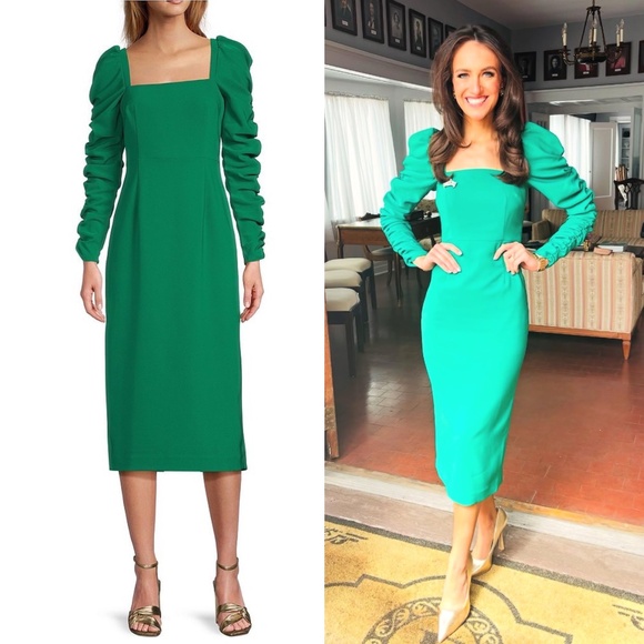 ANTONIO MELANI Dresses & Skirts - NWT Antonio Melani Elena Crepe Square Neck Long Ruched Sleeve Midi Dress Sz 6